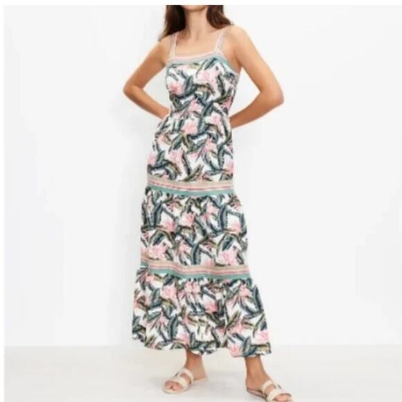 LOFT Linen Blend Tropical Floral Tiered Maxi Dress Size 6 Resort Vacation - Picture 8 of 8